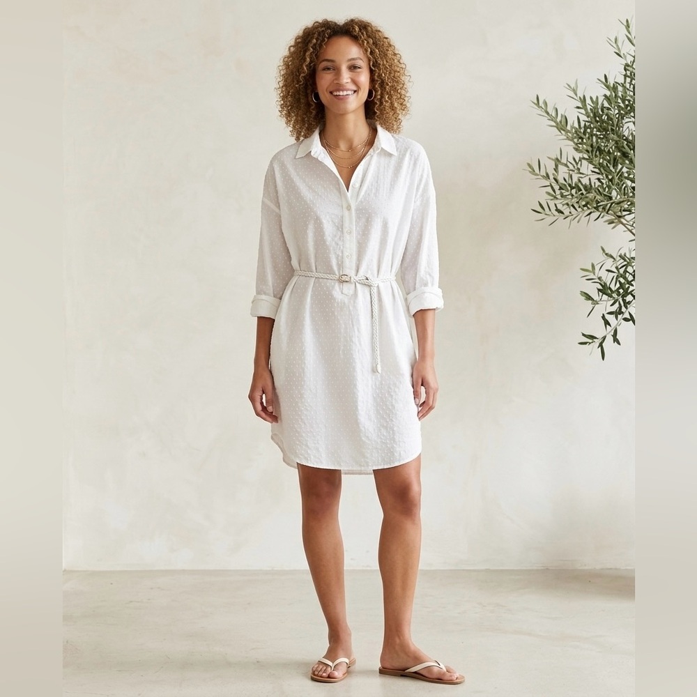 NWT Pomander Place White Swiss Dot Oversized Shirt Dress Beach Cover Up, Size XL